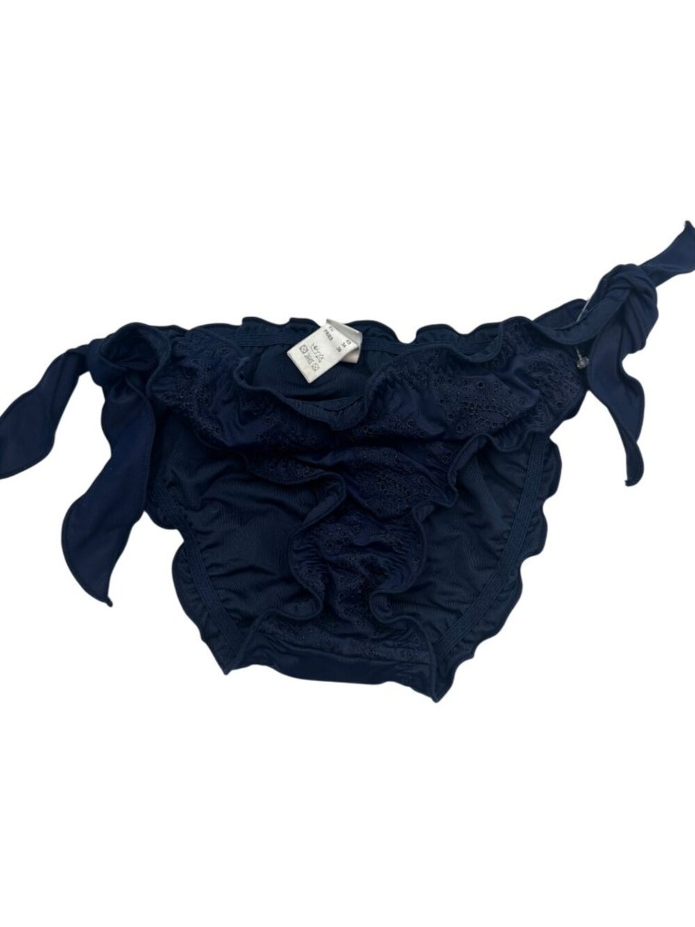 Hue Womens XS Navy Blue Ruffle Bikini Bottoms Side Tie Swimwear Polyester